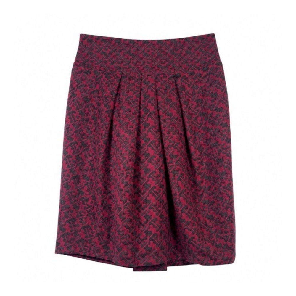 Eva Franco Magenta Gray Geometric Jacquard Pleated Pencil Skirt Sz 6 Made in USA